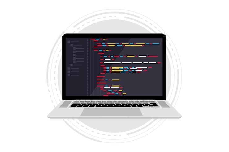 Vecteur langage de programmation et code de programme sur un ordinateur portable à l'écran codage de programmation php html