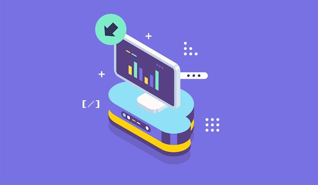 Langage De Programmation De Concept De Développement De Conception De Site Web Logiciel Technologie Big Data En Illustration Vectorielle Isométrique Système De Stockage Et D'analyse D'informations