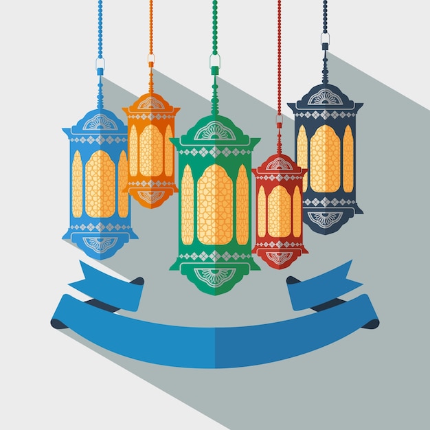 Vecteur lanterne arabe modifiable et ruban vector illustration