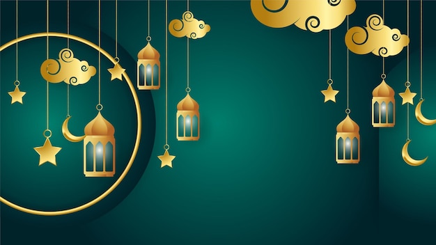 Lanterne Dorée Arabe Vert Fond De Conception Islamique Fond De Bannière Universel Ramadan Kareem Avec Mosquée De Modèle Islamique Lanterne Lune Et éléments Islamiques De Luxe Abstraits