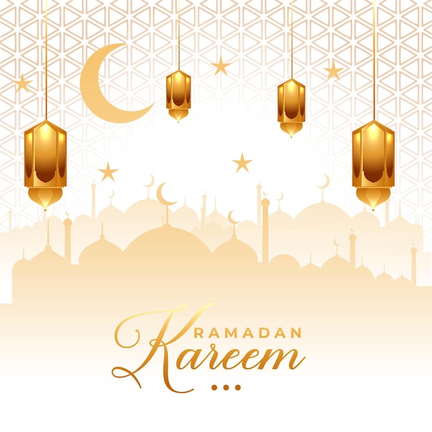 Lanterne dorée et étoiles ornement de Marhaban Ya Ramadan Golden Ramadan Ramadhan