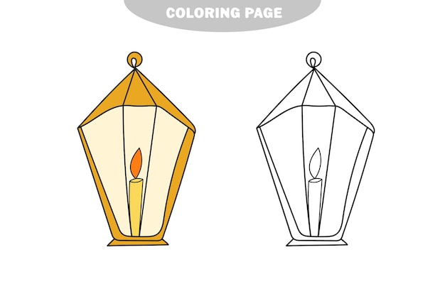 Lanterne Festive De Vacances De Vecteur De Coloriage Simple Avec Bougie