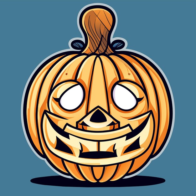 Vecteur une lanterne d'halloween à la citrouille effrayante, dessinée à la main, un autocollant de dessin animé plat et élégant.