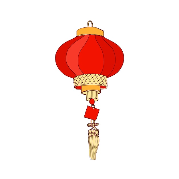 Vecteur lanterne de rue chinoise. lampe en papier décorative suspendue avec frange et bougie à l'intérieur. lumière religieuse cérémonielle asiatique. décoration de fête traditionnelle. illustration vectorielle colorée isolée sur blanc.