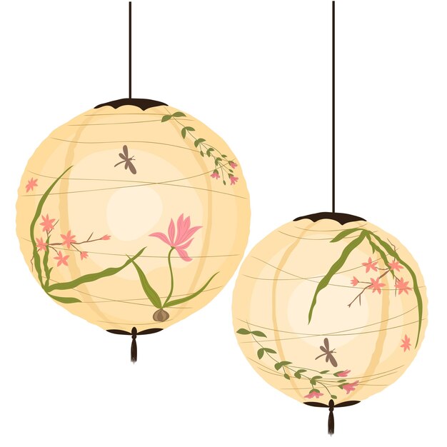Vecteur lanternes chinoises de forme circulaire et cylindrique