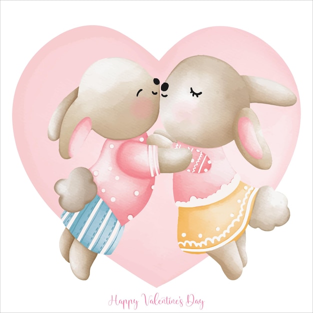 Vecteur lapin amoureux lapin baiser ensemble lapin aquarelle saint valentin lapin de pâques