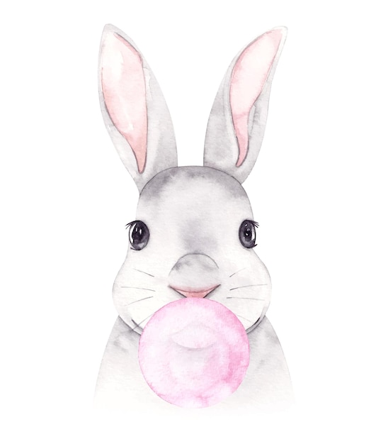 Lapin Aquarelle Dessiné à La Main Avec Bubblegum