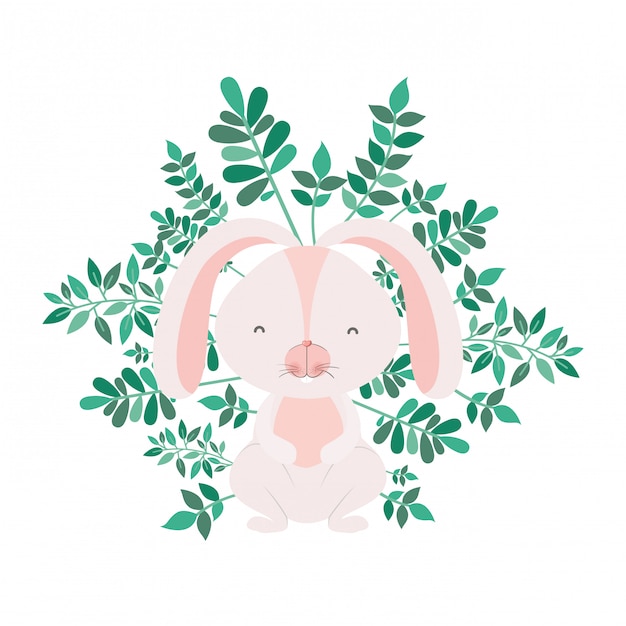 Lapin Avec Des Branches Et Des Feuilles Icône Isolé