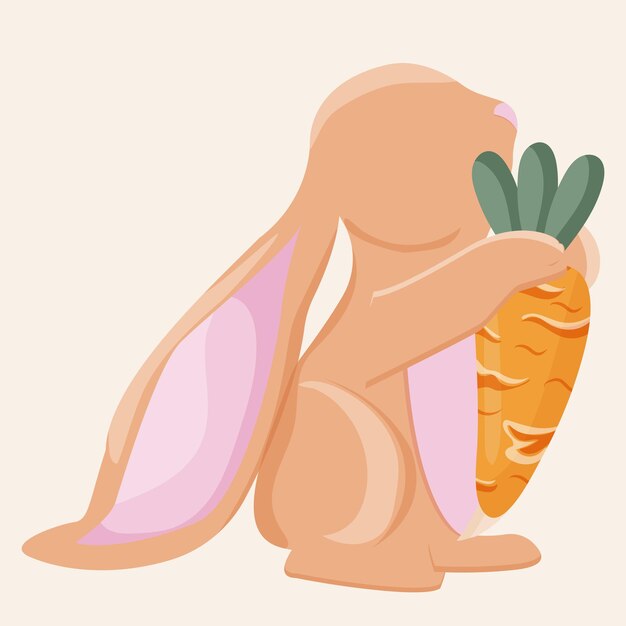 Vecteur un lapin brun de pâques tenant une carotte orange pour des affiches, des bannières ou des cartes de vœux