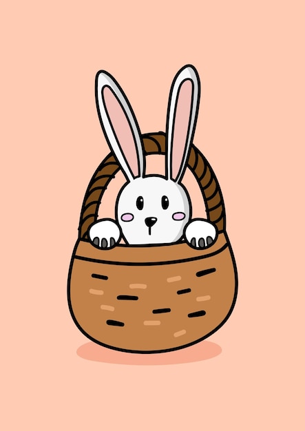 Vecteur un lapin dans un panier de osier, dessiné à la main.