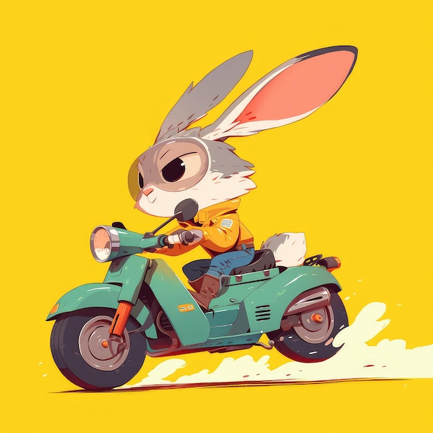 Un Lapin Dans Un Sidecar Dans Le Style Des Dessins Animés