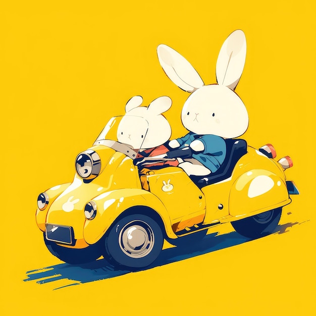 Vecteur un lapin dans un sidecar dans le style des dessins animés