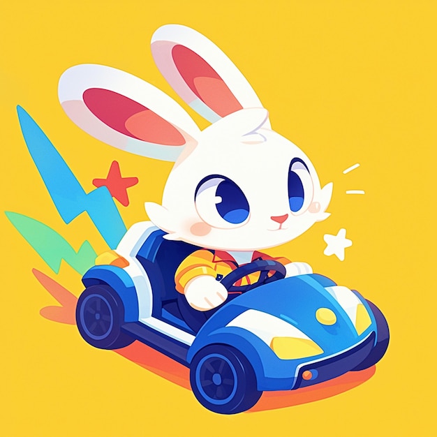 Vecteur un lapin dans un style de dessin animé de voiture pare-chocs