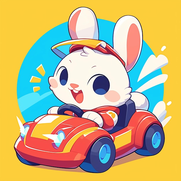 Vecteur un lapin dans un style de dessin animé de voiture pare-chocs