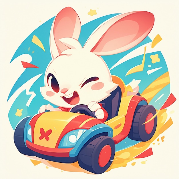 Un Lapin Dans Un Style De Dessin Animé De Voiture Pare-chocs