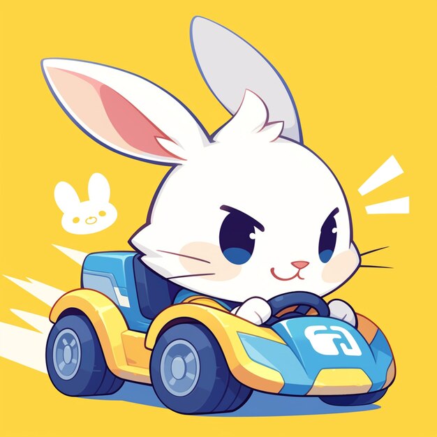 Vecteur un lapin dans un style de dessin animé de voiture pare-chocs