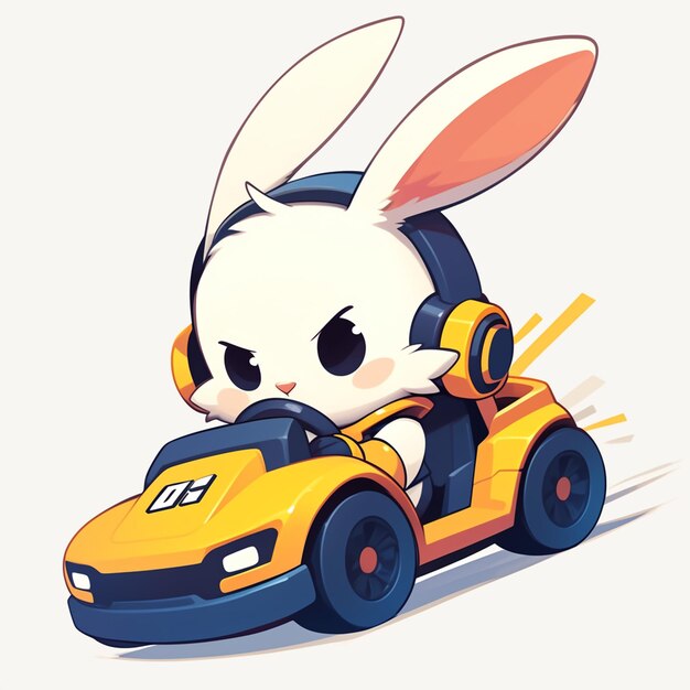 Un Lapin Dans Un Style De Dessin Animé De Voiture Pare-chocs