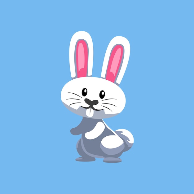 Un lapin de dessin animé avec un fond bleu et un lapin blanc dessus