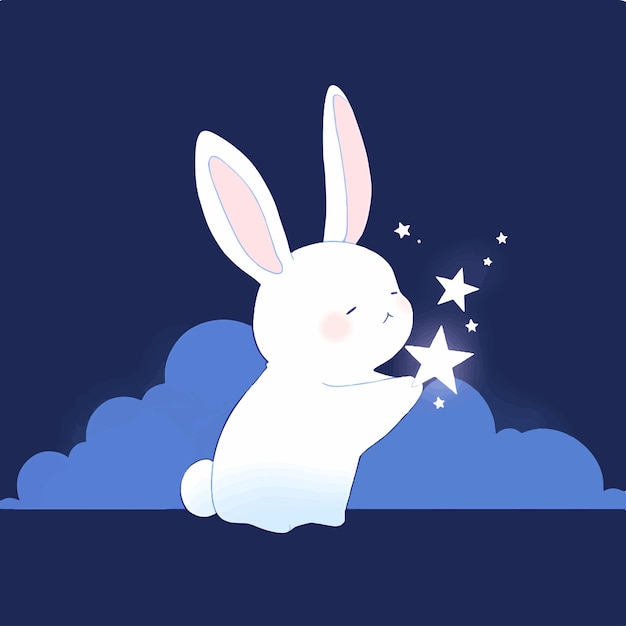 Lapin de dessin animé kawaii mignon atteignant l'étoile