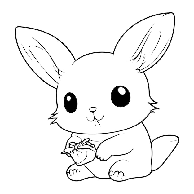 Vecteur lapin de dessin animé mignon avec une fleur livre de coloriage pour les enfants