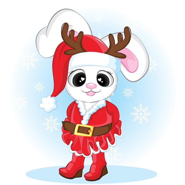 Lapin de dessin animé mignon, joyeux jour de Noël.