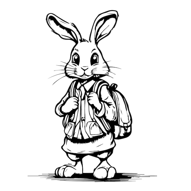 Lapin de dessin animé vectoriel avec sac à dos à l'école dessin de personnage mignon design lapin écolière dans