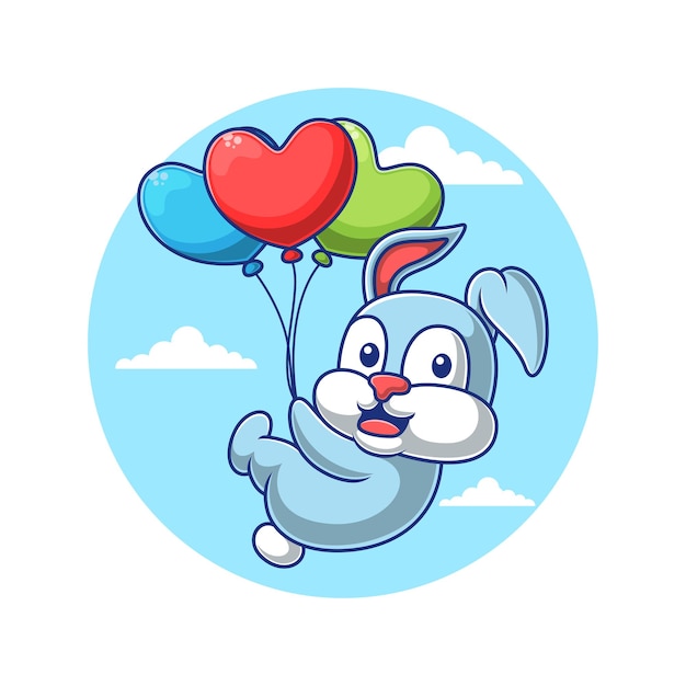 Lapin De Dessin Animé Volant Avec Ballon En Forme De Coeur