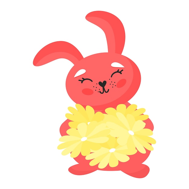 Lapin Drôle Tenant Des Fleurs Animal Mignon Dans Le Style De Dessin Animé Illustration Vectorielle Pour Les Dessins Et Imprimés