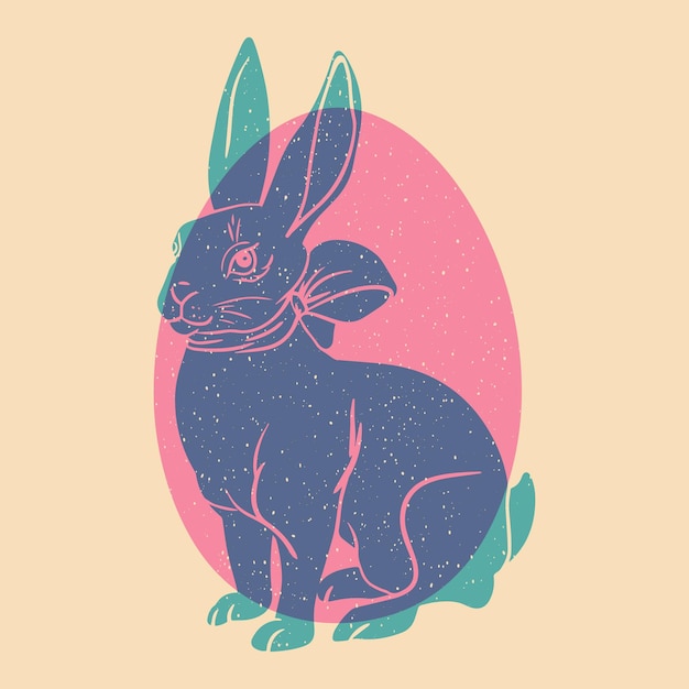 Vecteur lapin ester effet de sérigraphie mignon coloré effet d'impression riso illustration vectorielle