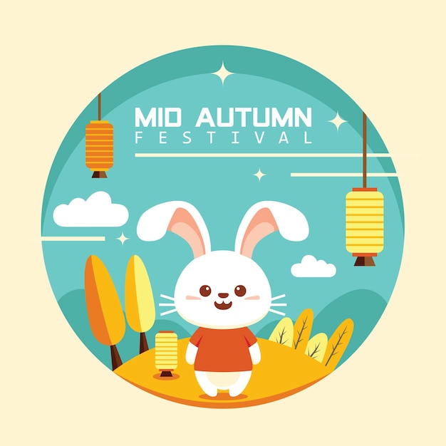 Vecteur le lapin de la fête de la mi-automne est excitant