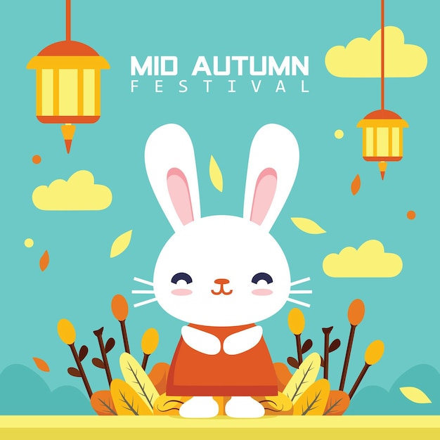 Vecteur le lapin de la fête de la mi-automne se tient debout