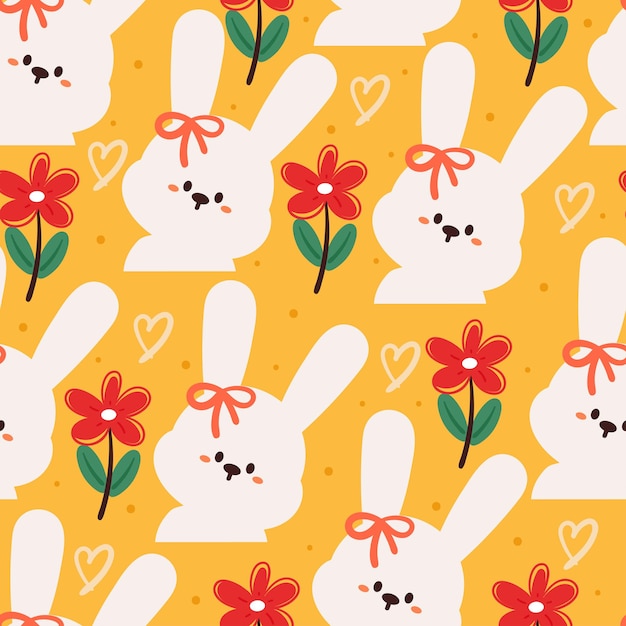 Lapin Et Fleur De Dessin Animé Mignon Modèle Sans Couture