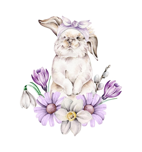 Vecteur lapin en fleurs