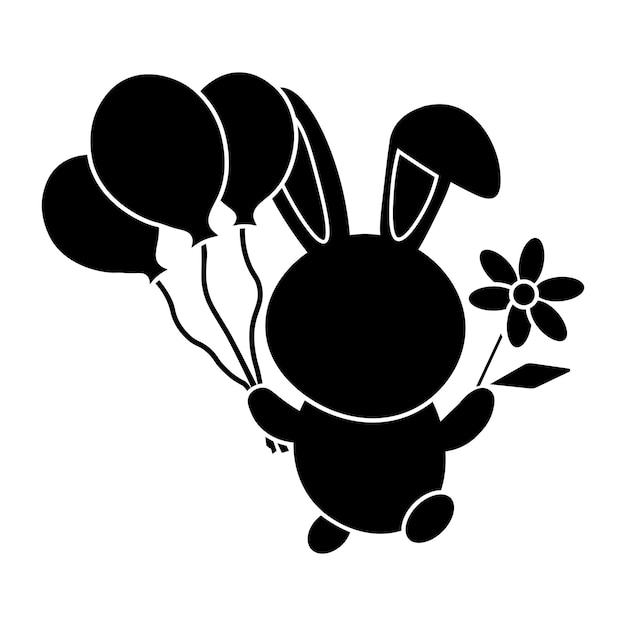 Vecteur lapin glyphe avec ballons et fleur