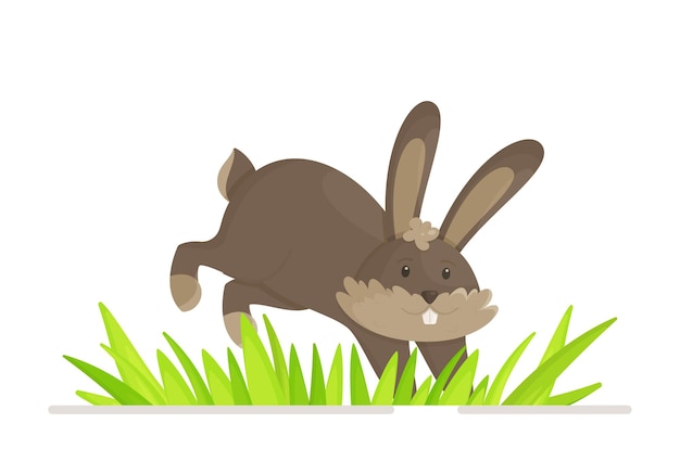 Un Lapin Gris Sautant Dans L'herbe Illustration Vectorielle D'un Lapin Mignon Sautant