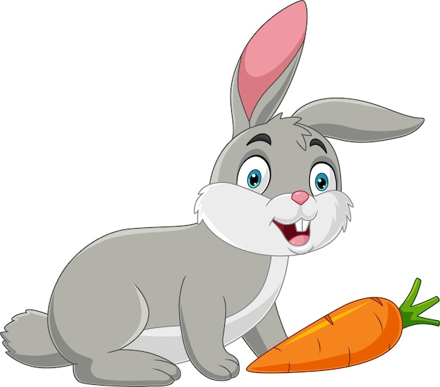 Vecteur lapin heureux de dessin animé avec une carotte