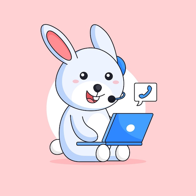 Lapin Heureux De Travailler Comme Centre D'appels Du Service Client