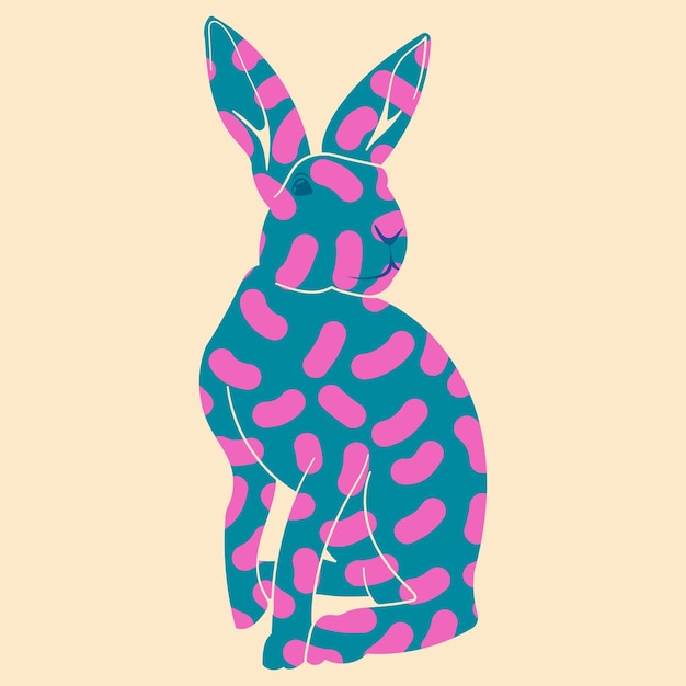 Lapin Illustration vectorielle dans un style minimaliste avec effet d'impression Riso Élément graphique pour la conception