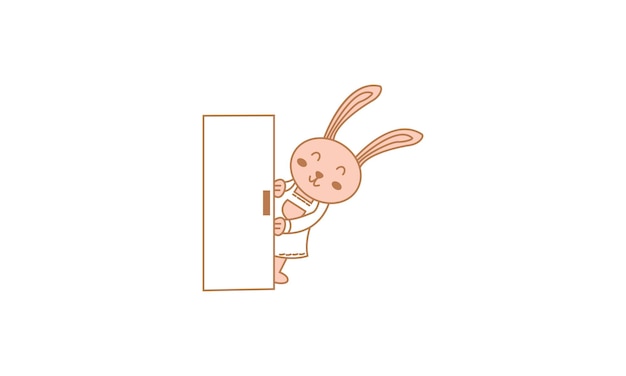 Lapin Ou Lapin Ou Animal De Compagnie Sur La Porte Illustration Vectorielle De Logo De Dessin Animé Mignon