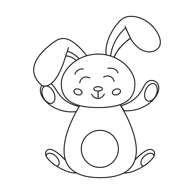 Lapin de lapin de contour mignon pour la coloration Livre de coloriage de contour de dessin animé de lapin de lapin ou page pour les enfants Joyeuses Pâques dans le style de doodle Illustration