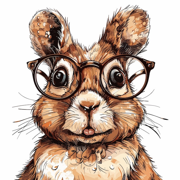 Un lapin avec des lunettes regarde la caméra.