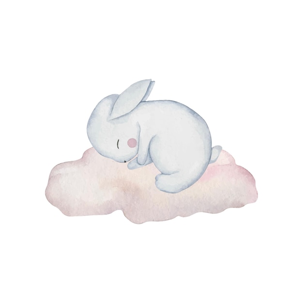 Lapin mignon aquarelle dormant sur un nuage