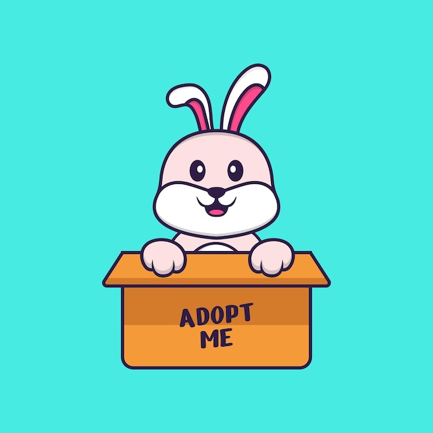 Lapin Mignon En Boîte Avec Une Affiche Adoptez-moi Concept De Dessin Animé Animal Isolé