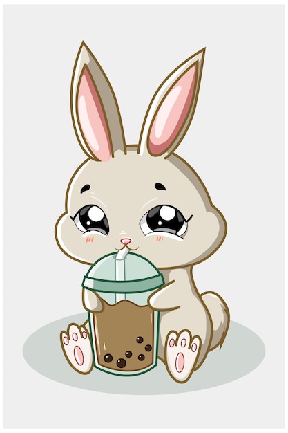 Un Lapin Mignon Buvant Une Illustration De Thé Boba