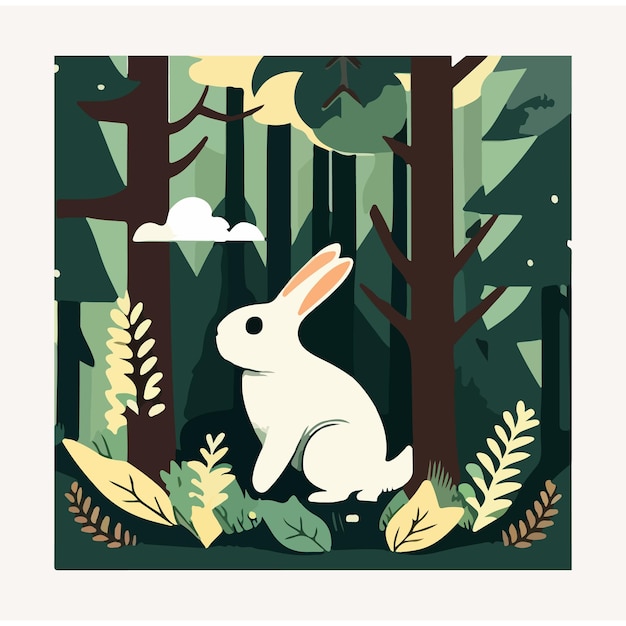 Vecteur lapin mignon dans un vecteur d'illustrations de forêt