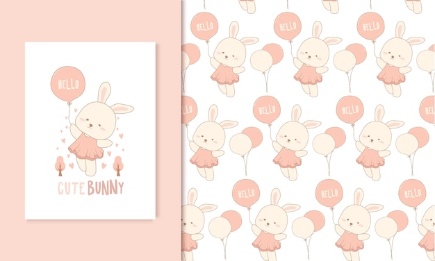 Lapin Mignon Dessin Animé Doodle Modèle Enfant Mignon Et Modèle Sans Couture Rose Bébé Et Carte