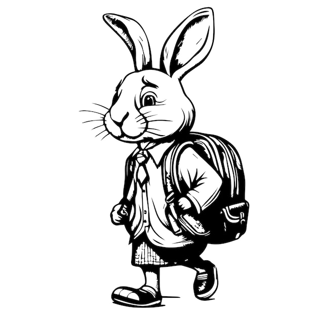 Le lapin mignon avec le sac à dos va à l'école ou à l'université illustration vectorielle plate isolée sur blanc