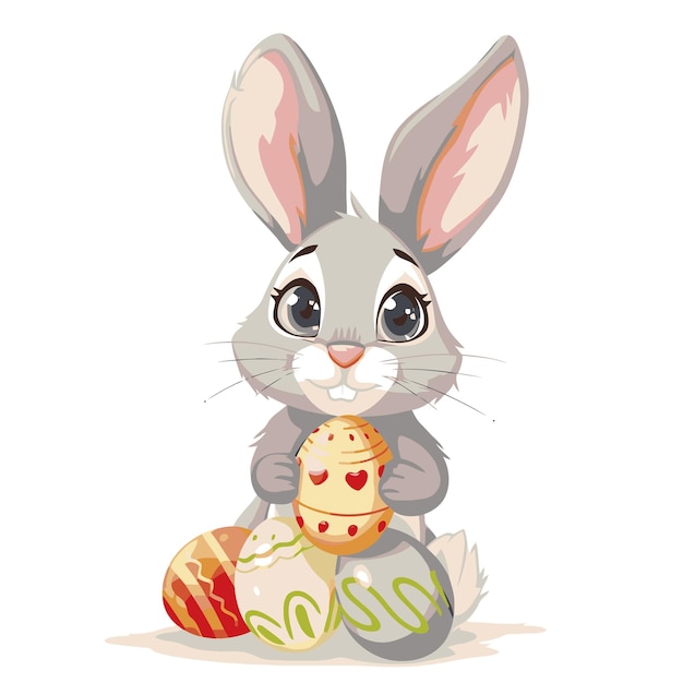 Le lapin mignon de Vector tenant des œufs de Pâques