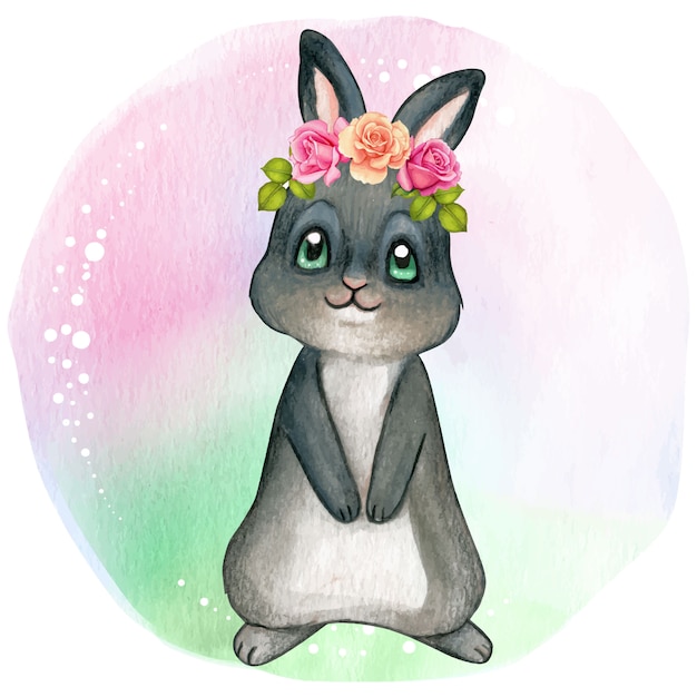 Lapin Noir Mignon Avec Des Roses Sur La Tête