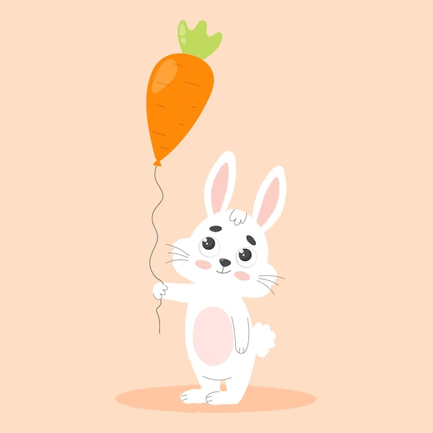 Lapin de Pâques blanc Sute avec ballon de carotte Illustration vectorielle de dessin animé